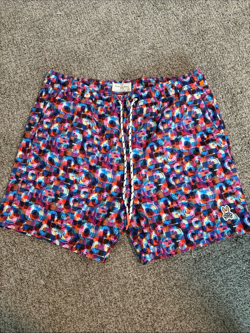 Psycho Bunny Multicolor Swim Trunks in Pink, Blue, Red and Black